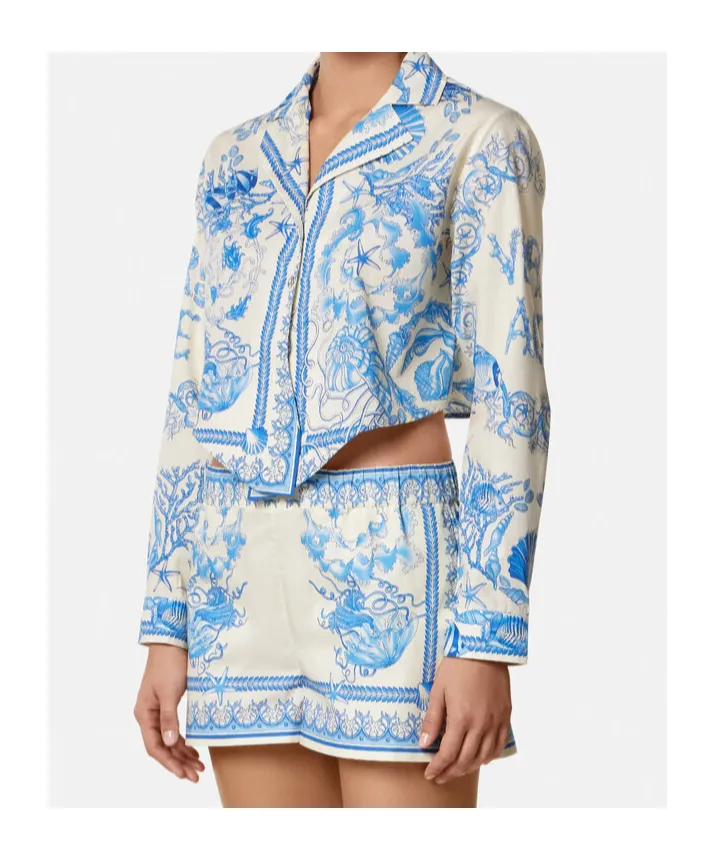 Coral Theatre Allover Printed Cropped Shirt