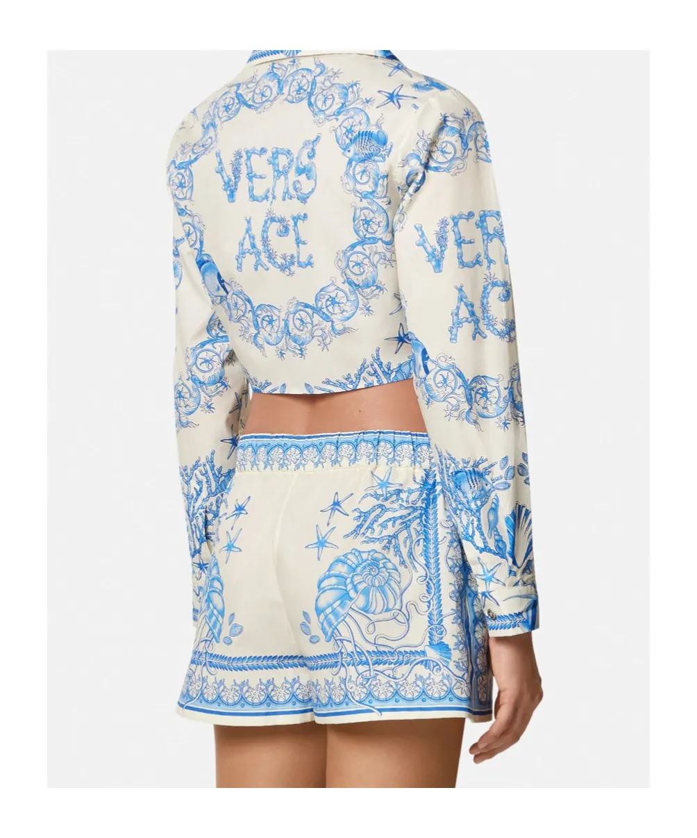 Coral Theatre Allover Printed Cropped Shirt