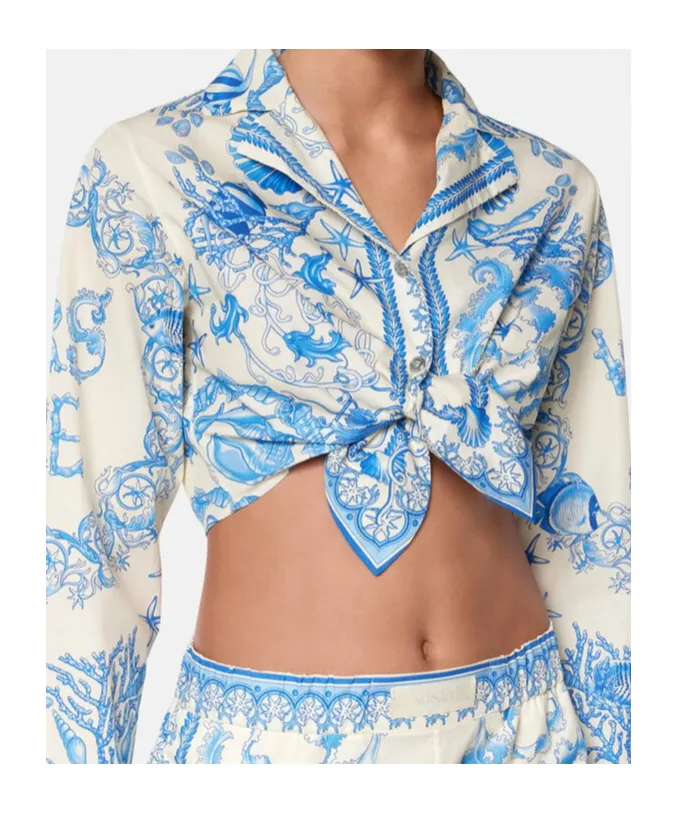 Coral Theatre Allover Printed Cropped Shirt