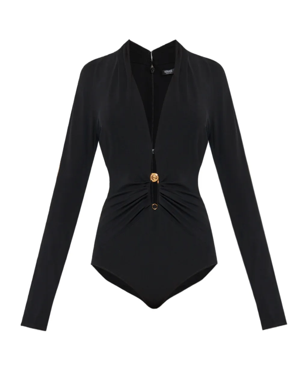 Safety Pin Detailed Long-Sleeved Bodysuit
