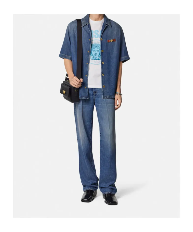Short-Sleeved Denim Shirt