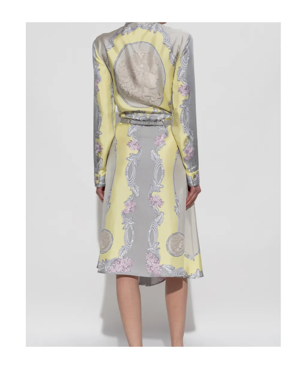 Barocco-Printed Belted Midi Dress