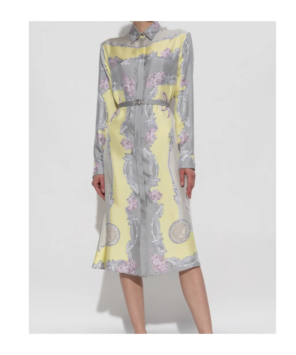 Barocco-Printed Belted Midi Dress