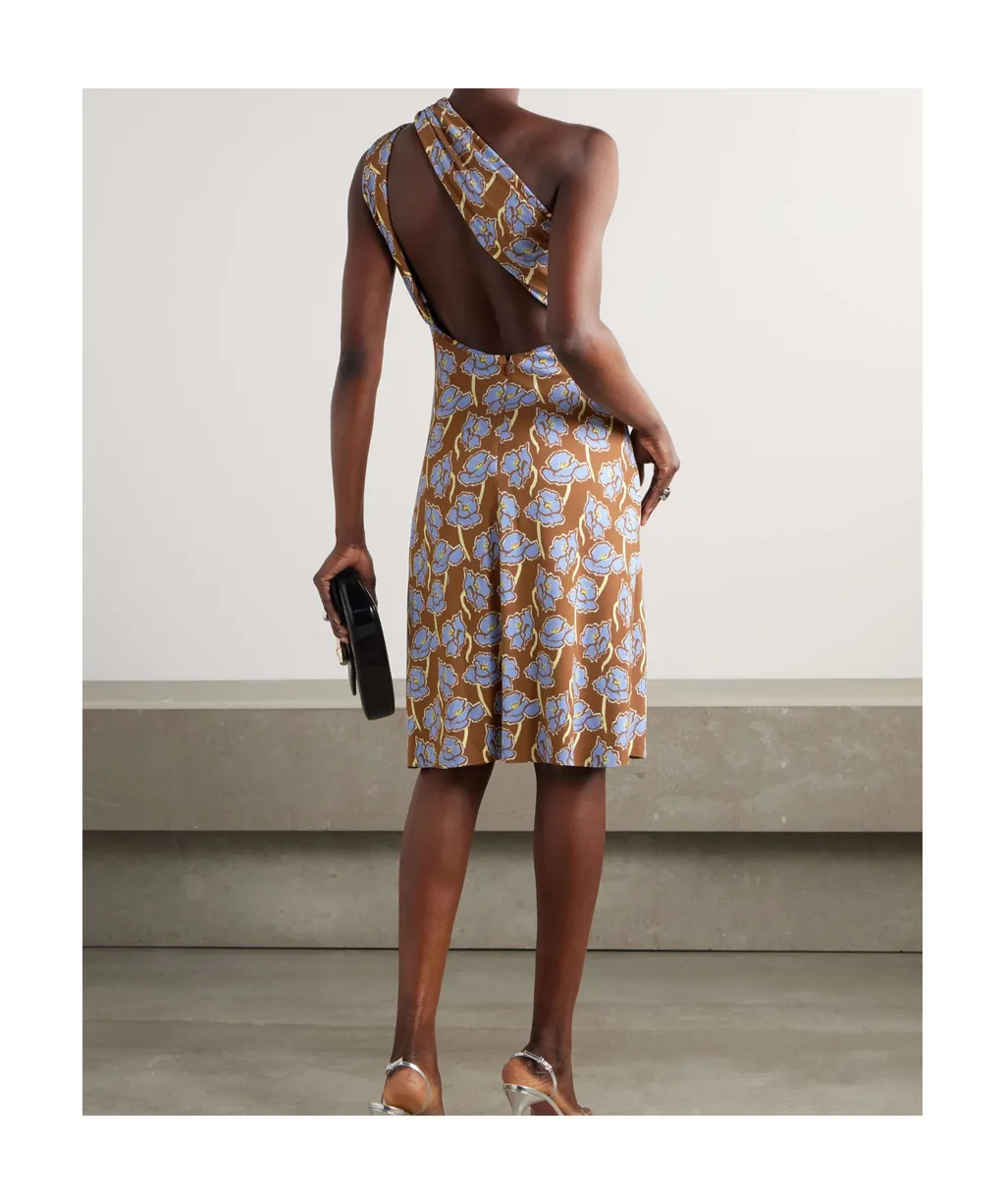 Floral-Printed One-Shoulder Midi Dress