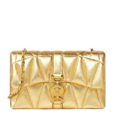 Chain-Linked Quilted Metallic Clutch Bag