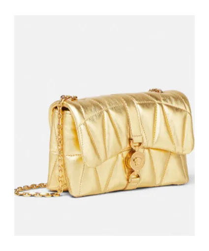 Chain-Linked Quilted Metallic Clutch Bag