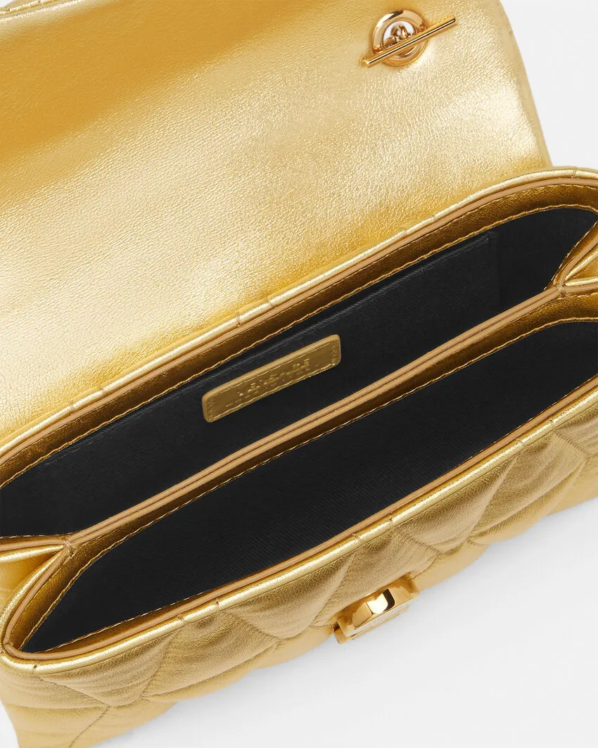 Chain-Linked Quilted Metallic Clutch Bag