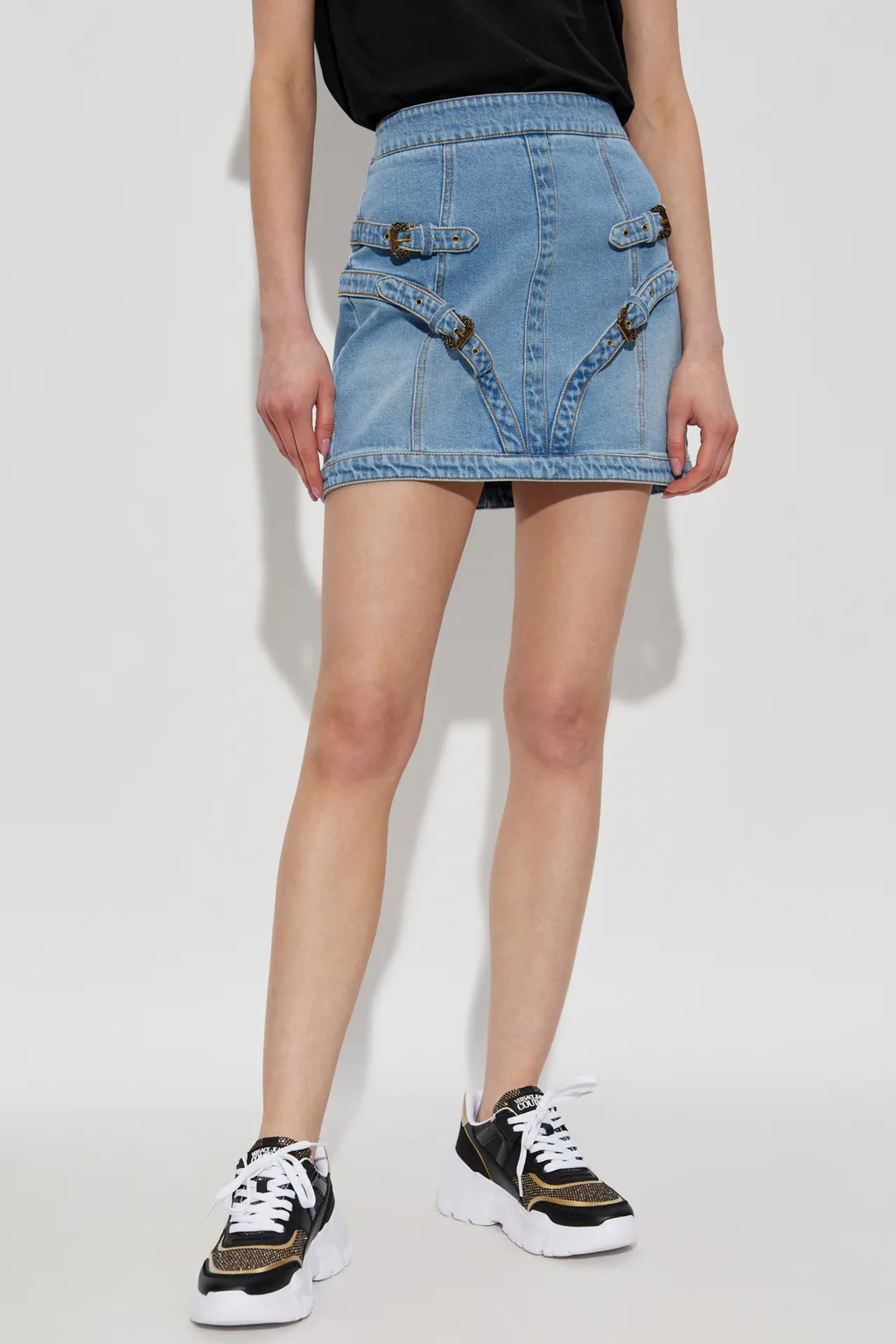 Jeans Couture Buckle Detail Mini Skirt