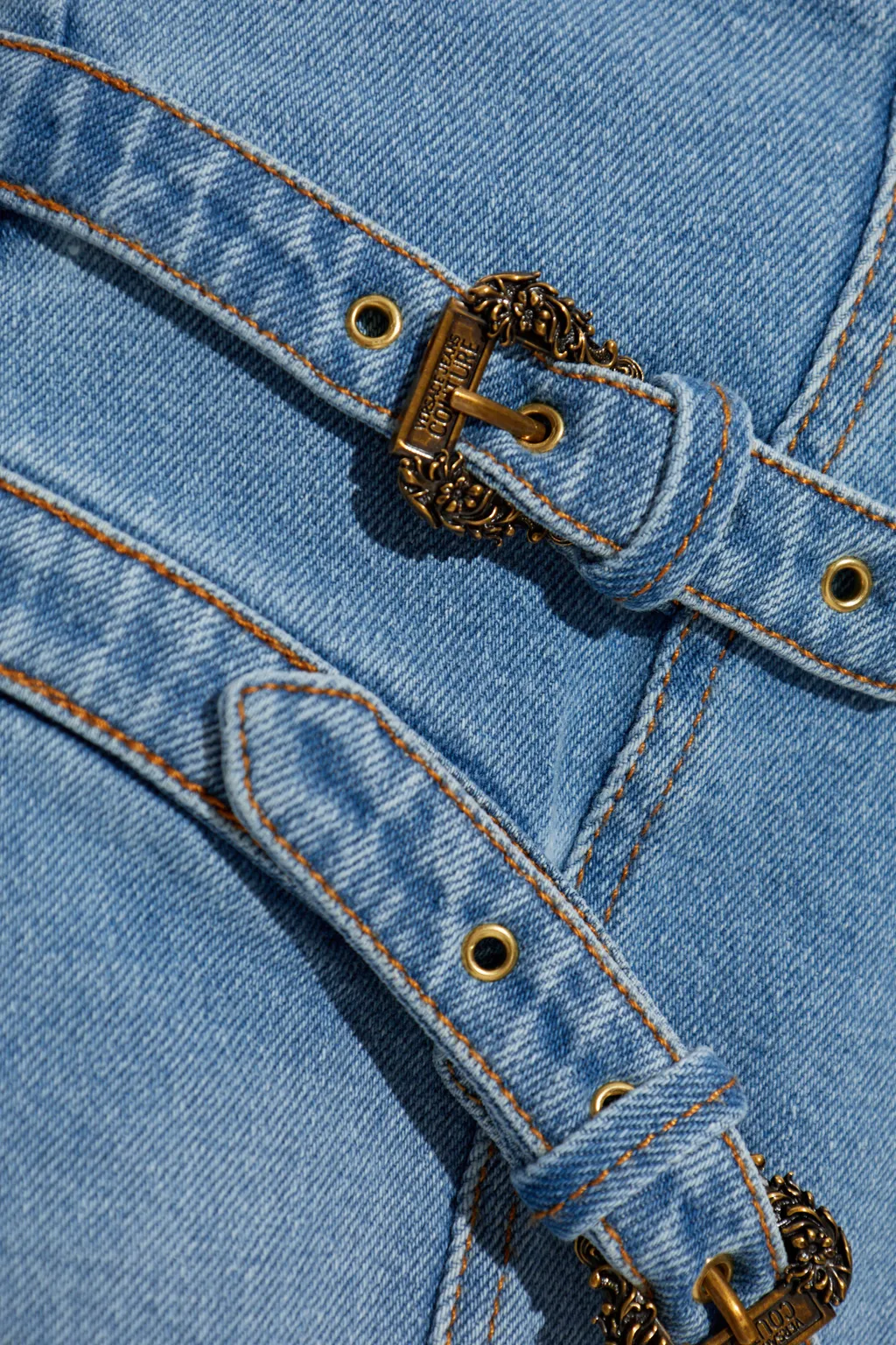 Jeans Couture Buckle Detail Mini Skirt
