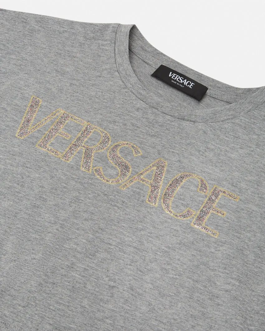 Kids Glitter Versace Logo Crop T-Shirt