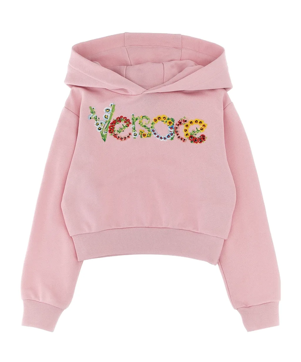 Embroidered Floral Logo Kids Hoodie