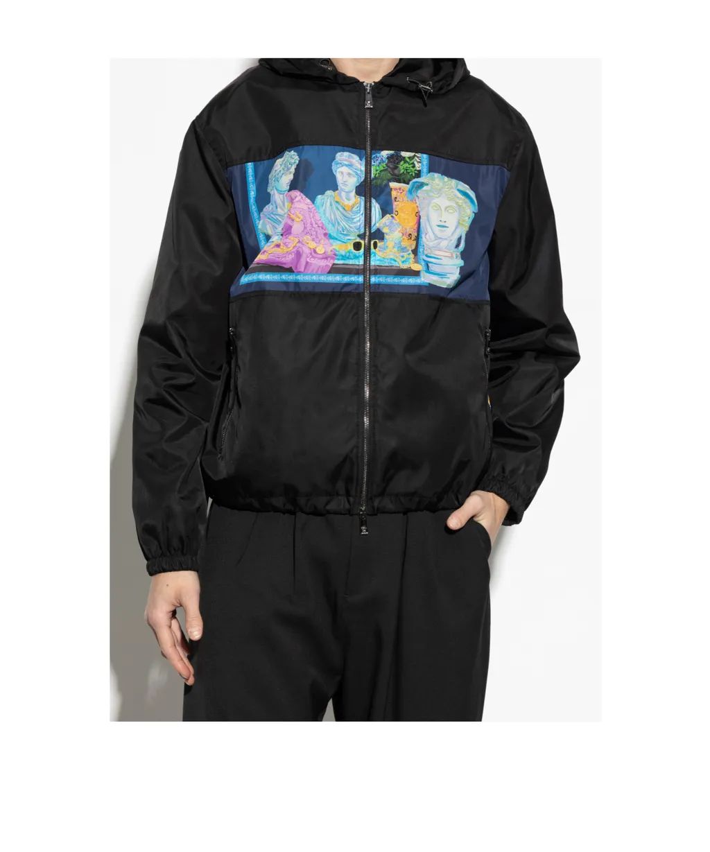 Pattern-Printed Zipped Hooded Jacket