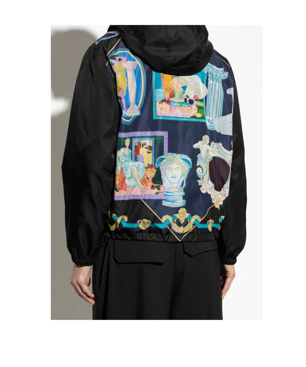 Pattern-Printed Zipped Hooded Jacket