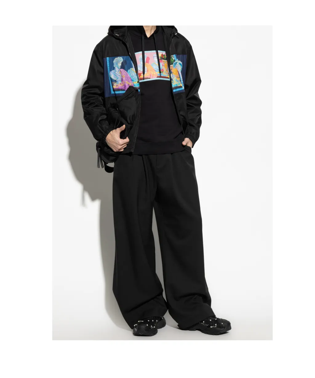 Pattern-Printed Zipped Hooded Jacket
