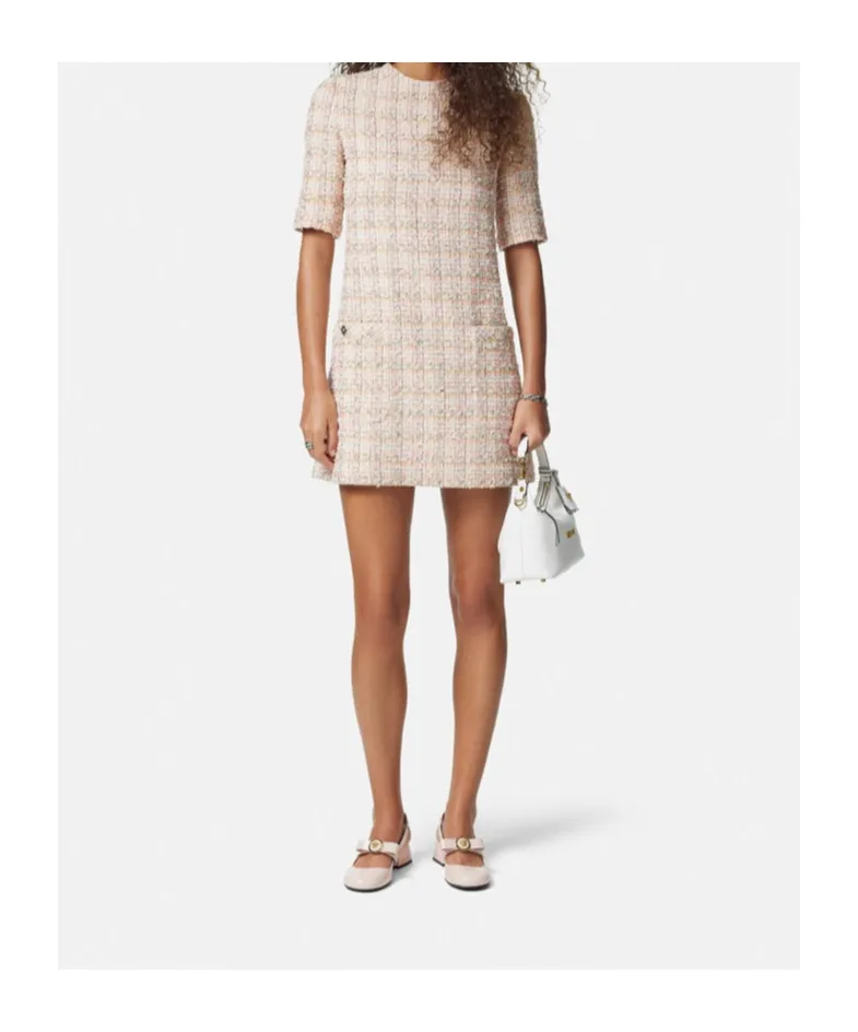 Short-Sleeved Tweed Mini Dress
