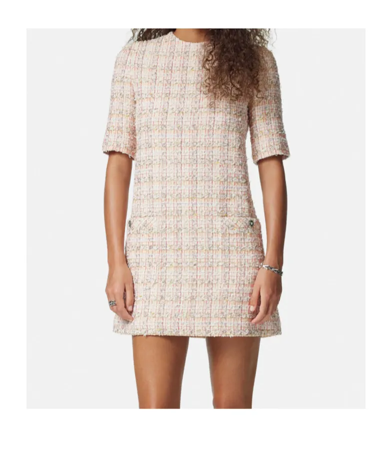 Short-Sleeved Tweed Mini Dress