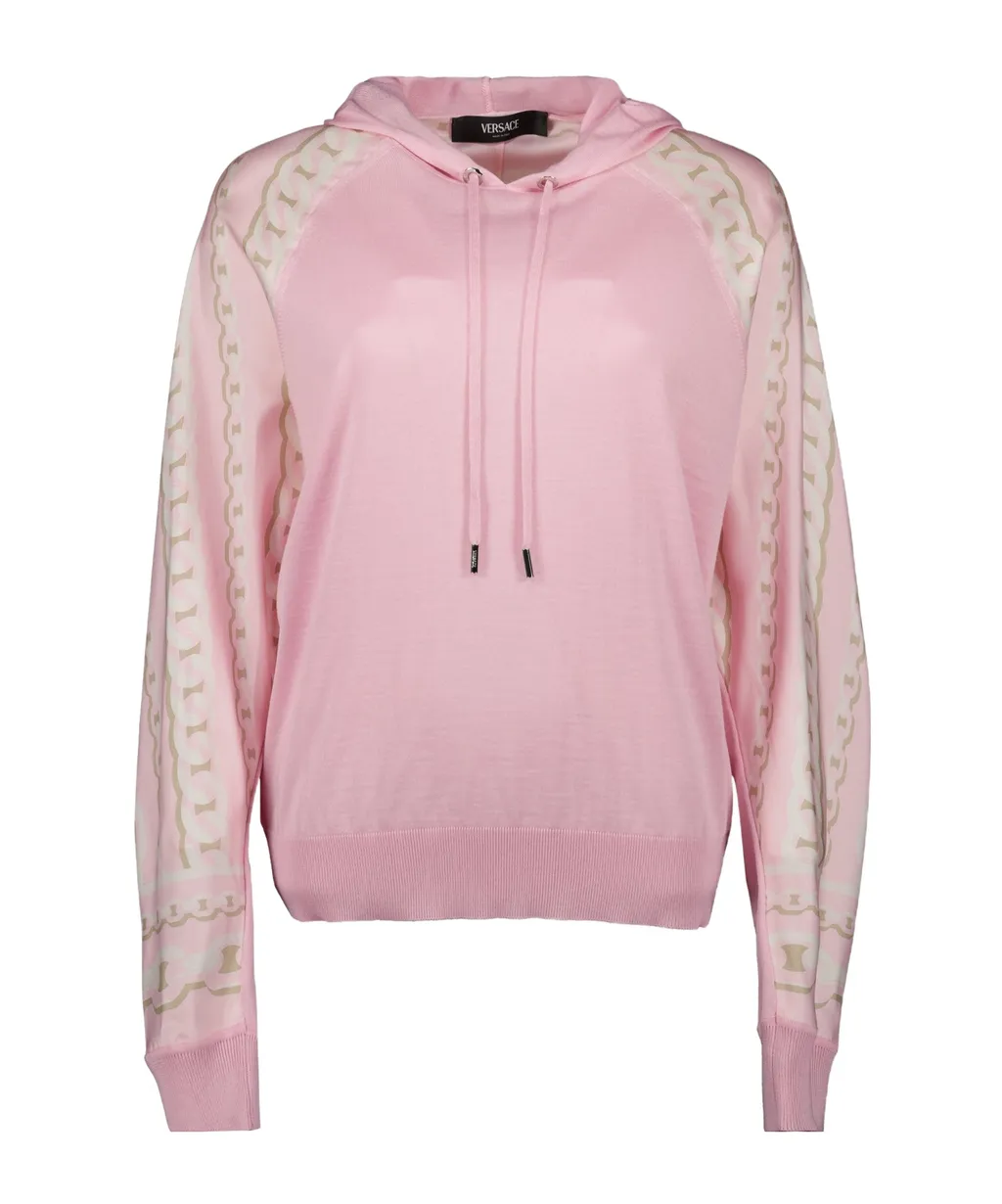 Chain-Printed Knitted Drawstring Hoodie