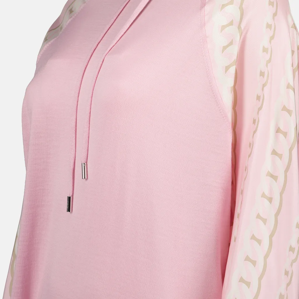 Chain-Printed Knitted Drawstring Hoodie