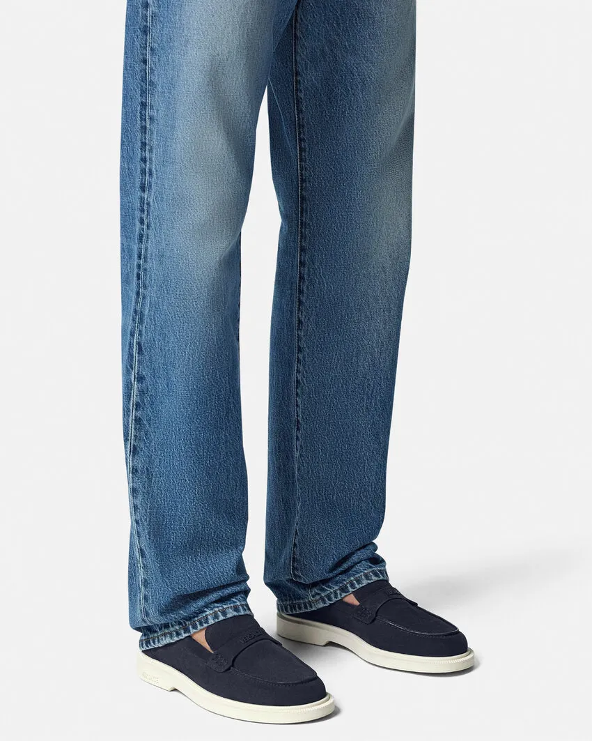 Logo-Lettering Round-Toe Loafers