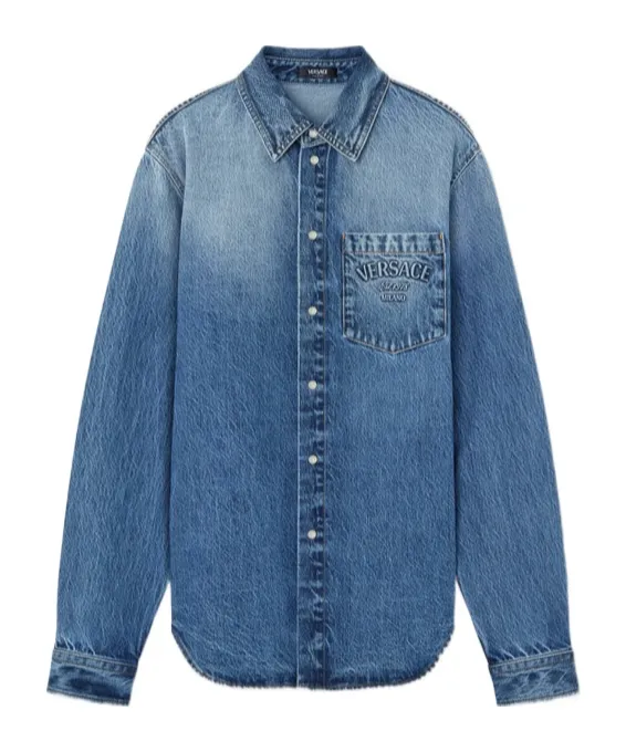 Logo-Embossed Button-Up Denim Shirt