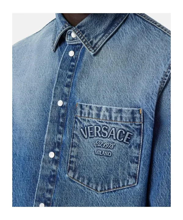 Logo-Embossed Button-Up Denim Shirt