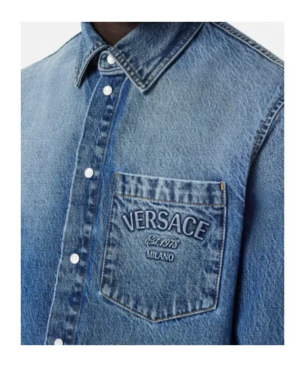 Logo-Embossed Button-Up Denim Shirt