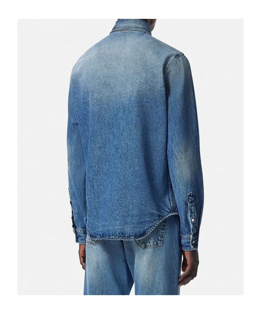 Logo-Embossed Button-Up Denim Shirt