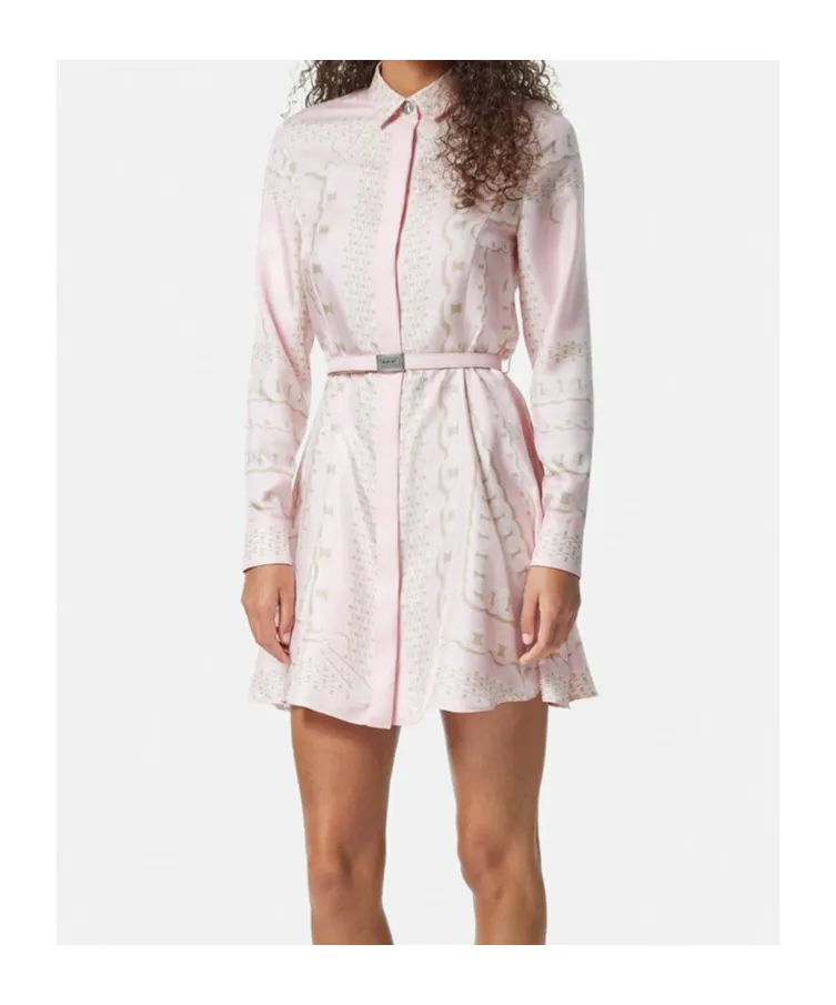 Chain-Printed Belted Mini Dress