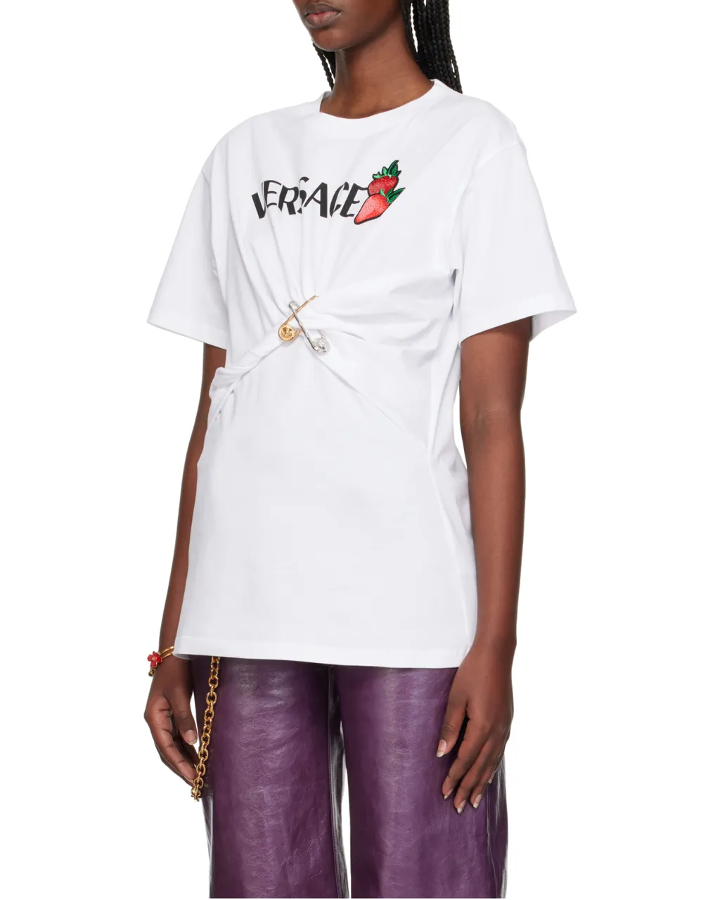 Safety-Pin Detailed Crewneck T-Shirt
