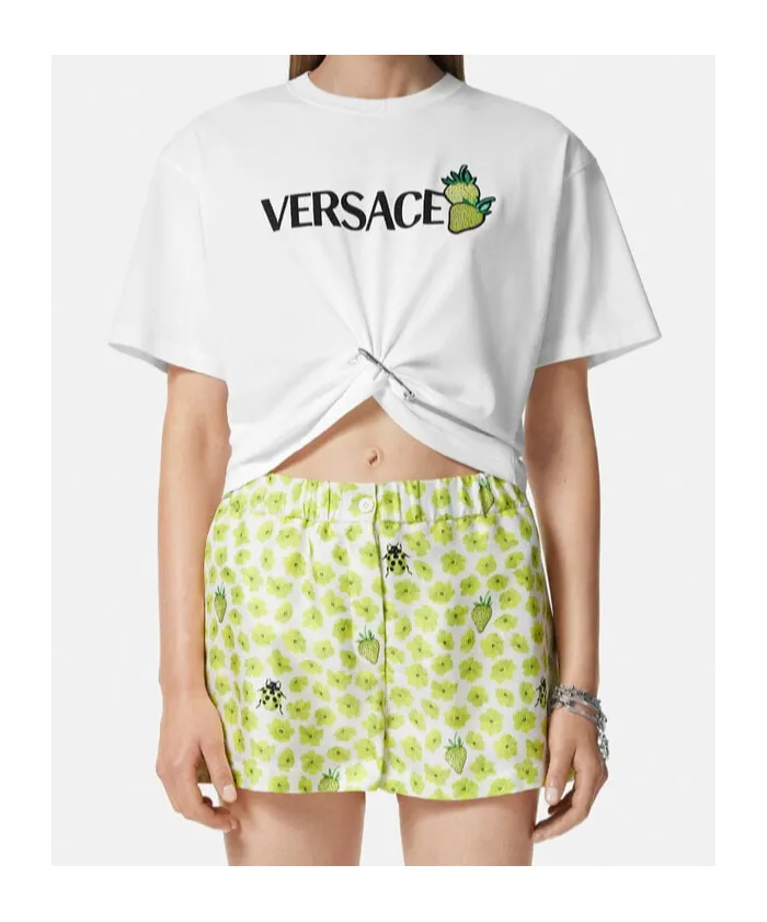 Strawberry-Motif Safety-Pin Detailed T-Shirt