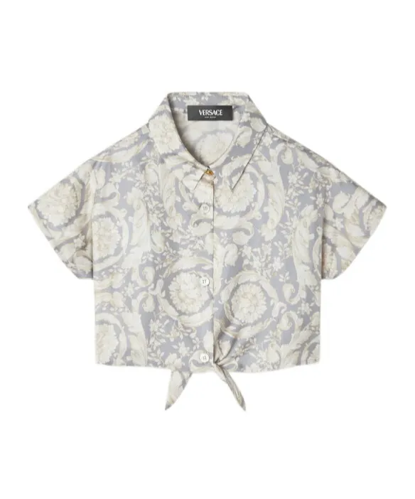 Barocco-Printed Buttoned Cropped Shirt