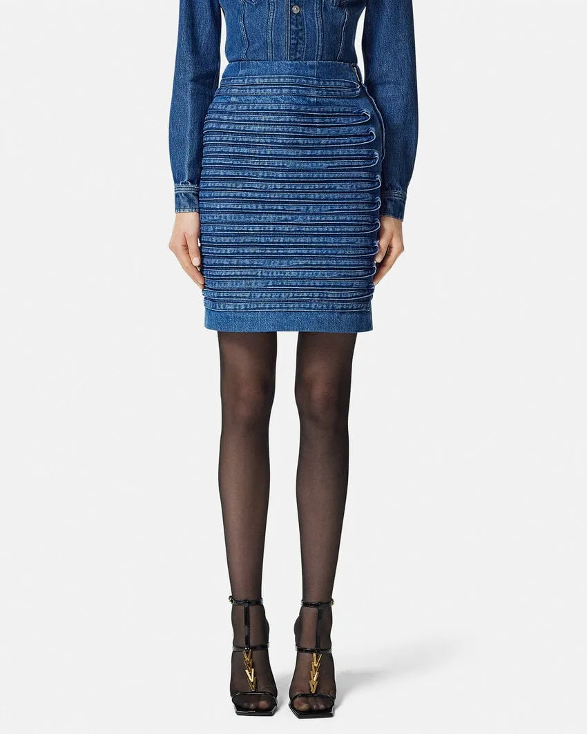 High-Waist Panel-Detailed Denim Mini Skirt