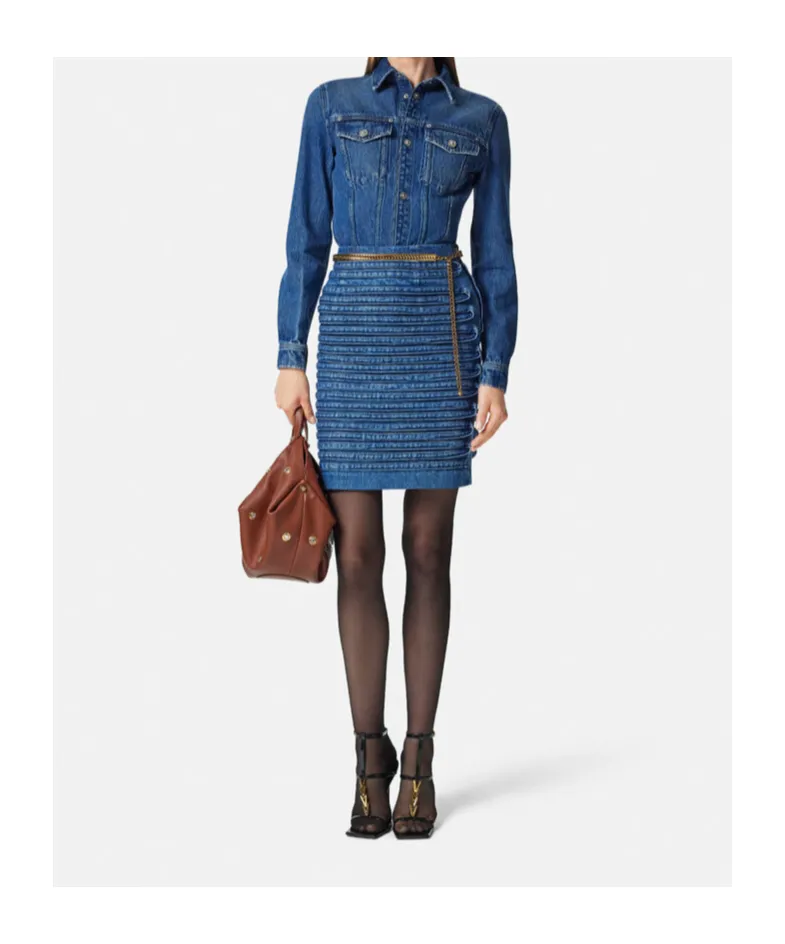 High-Waist Panel-Detailed Denim Mini Skirt