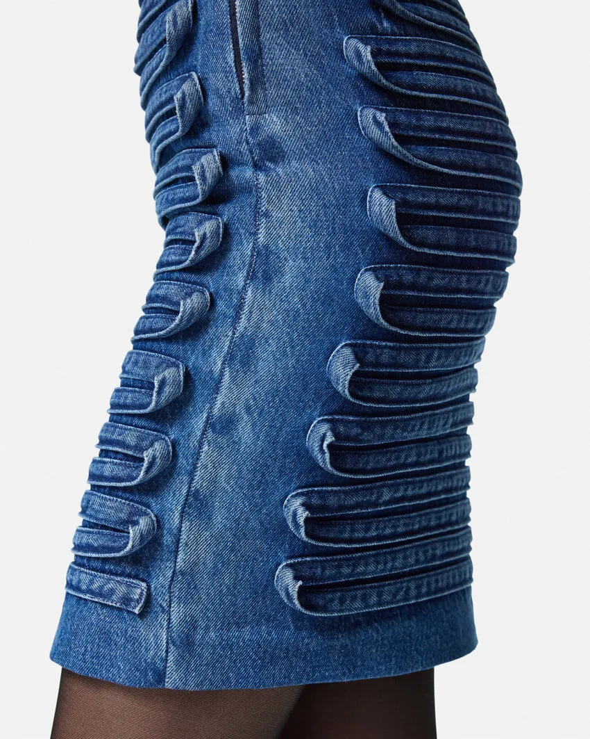 High-Waist Panel-Detailed Denim Mini Skirt