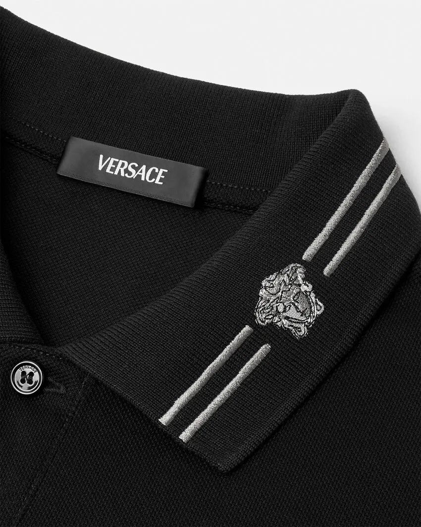 Medusa-Embroidered Short-Sleeved Polo Shirt