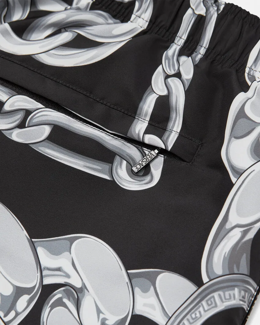 Medusa Chain Printed Drawstring Swim Shorts