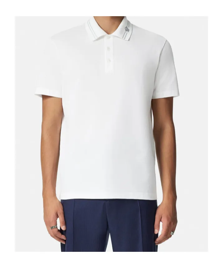 Medusa-Embroidered Short-Sleeved Polo Shirt