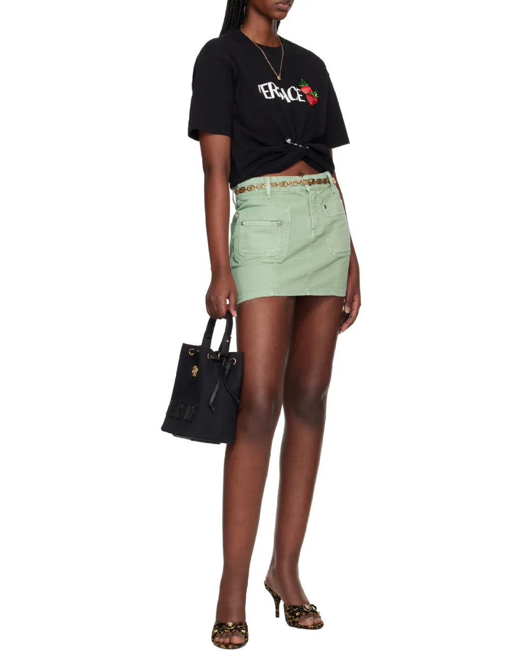 Strawberry-Motif Safety-Pin Detailed T-Shirt