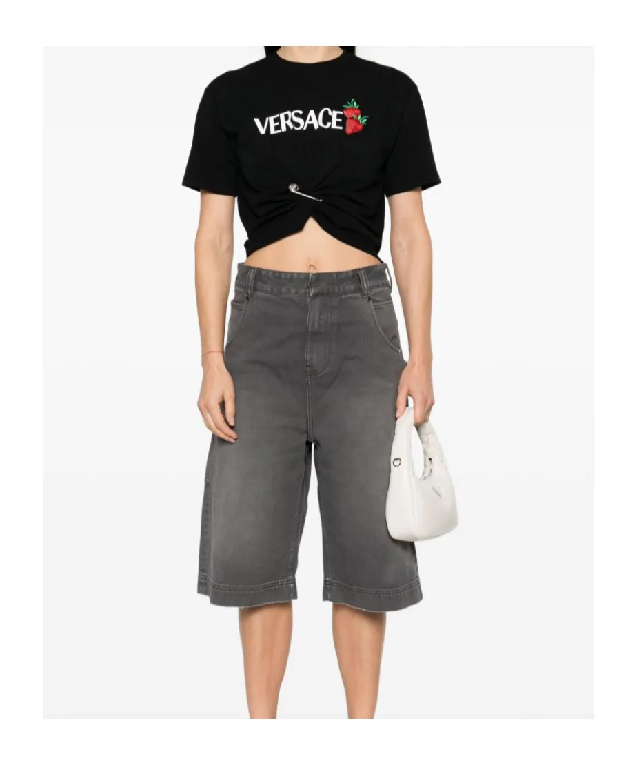 Strawberry-Motif Safety-Pin Detailed T-Shirt