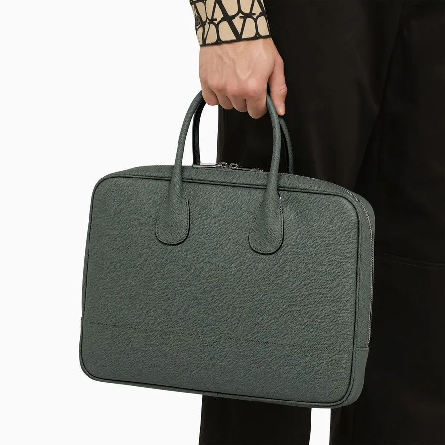 Grained-Texture Zipped Laptop Bag