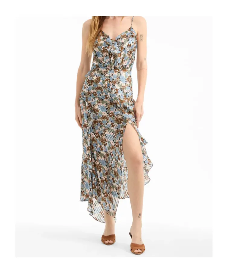 Ruffled Floral-Print Midi Dress