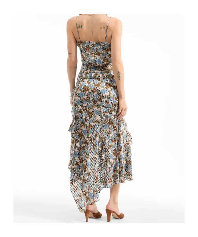 Ruffled Floral-Print Midi Dress
