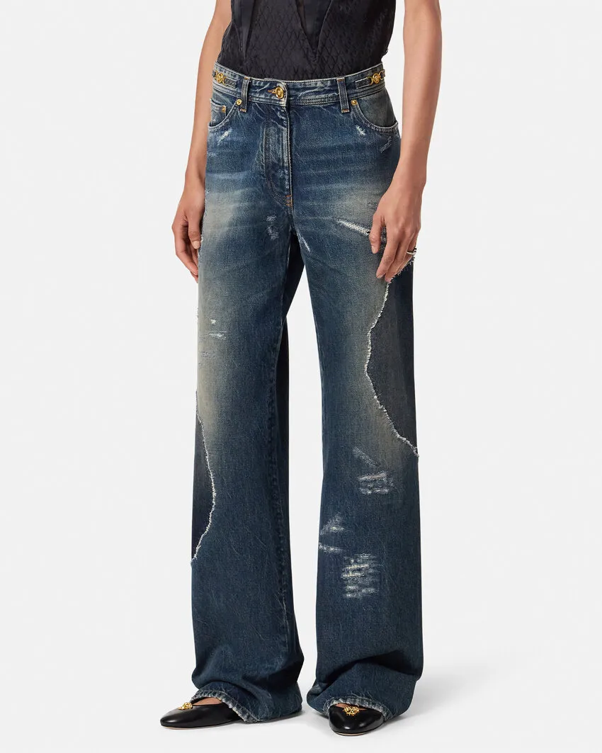 Logo-Patch Distressed Jeans