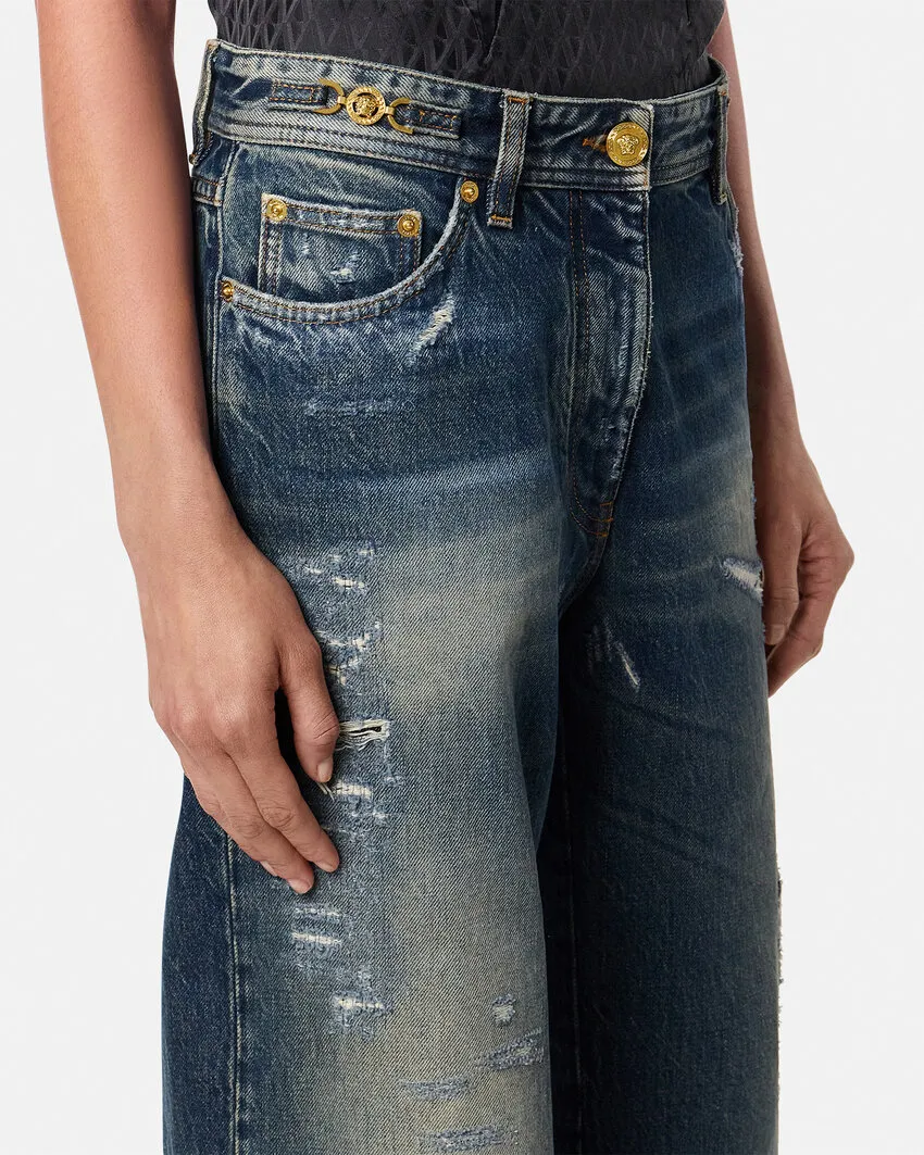 Logo-Patch Distressed Jeans