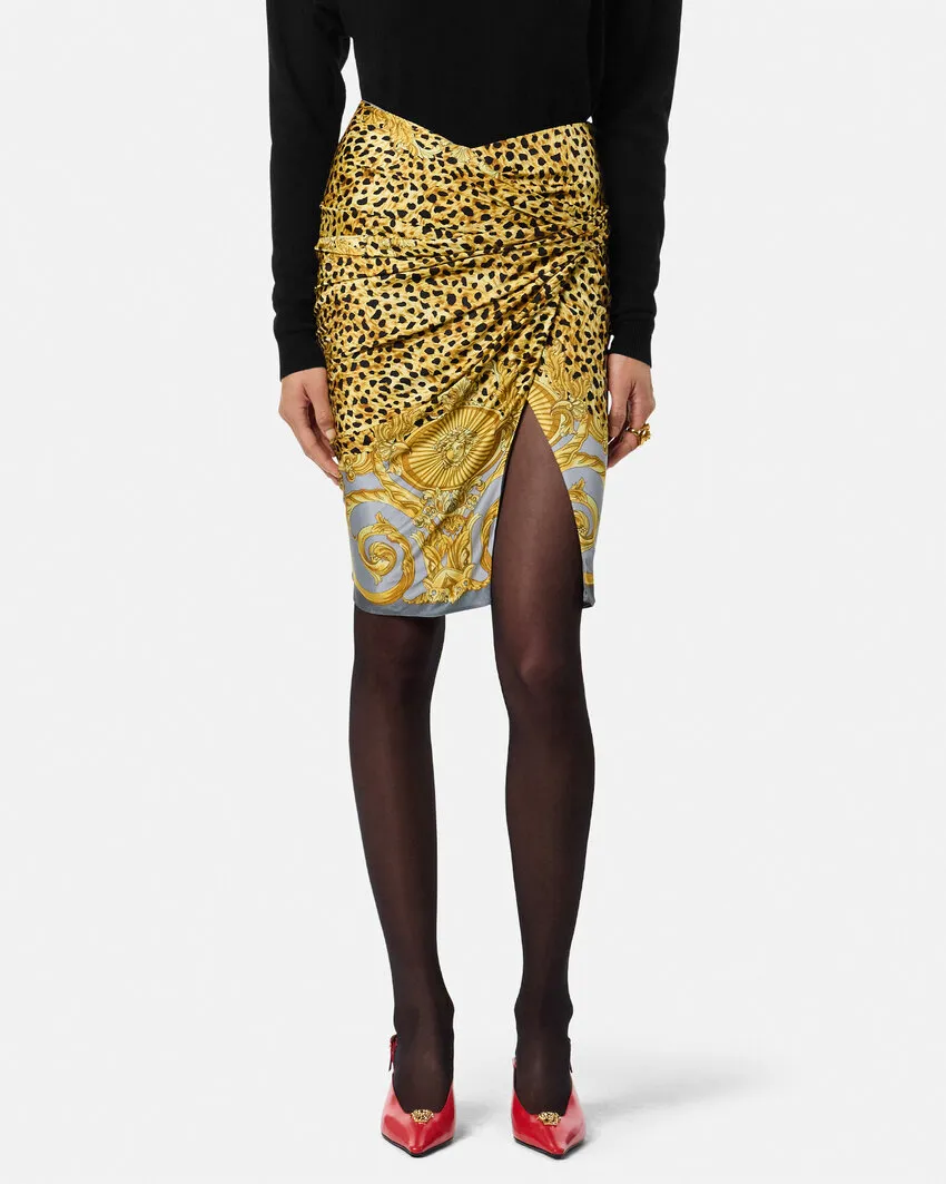 Cheetah Foulard Draped Midi Skirt