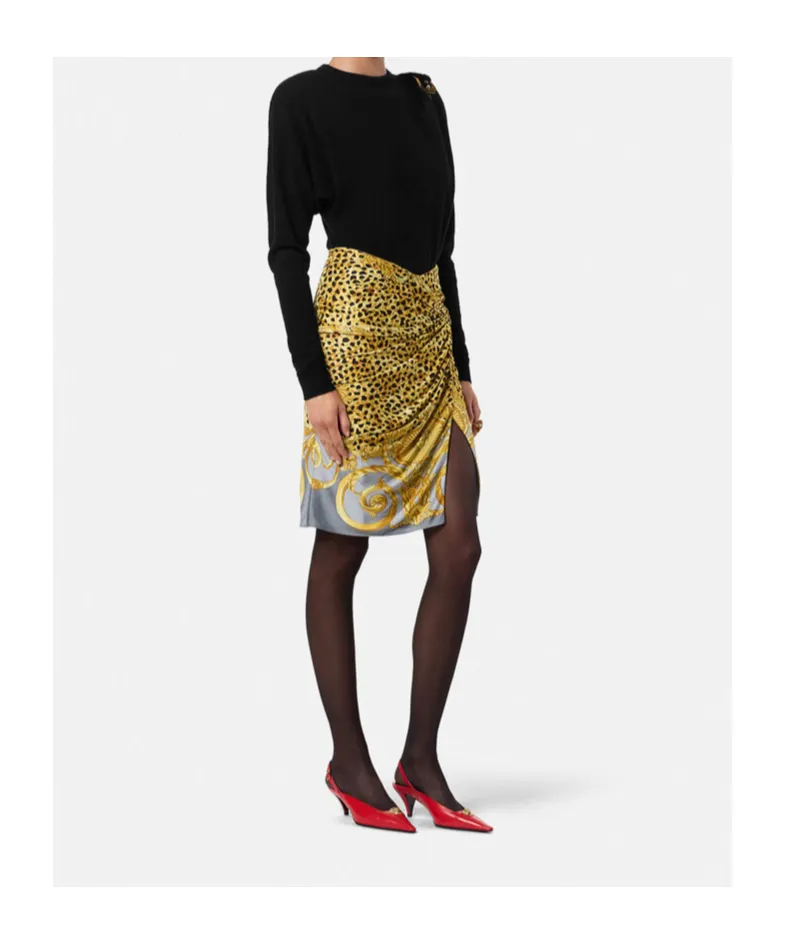 Cheetah Foulard Draped Midi Skirt