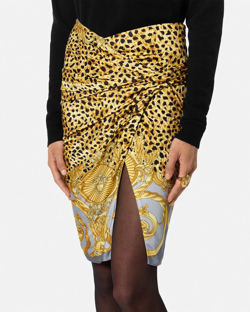 Cheetah Foulard Draped Midi Skirt