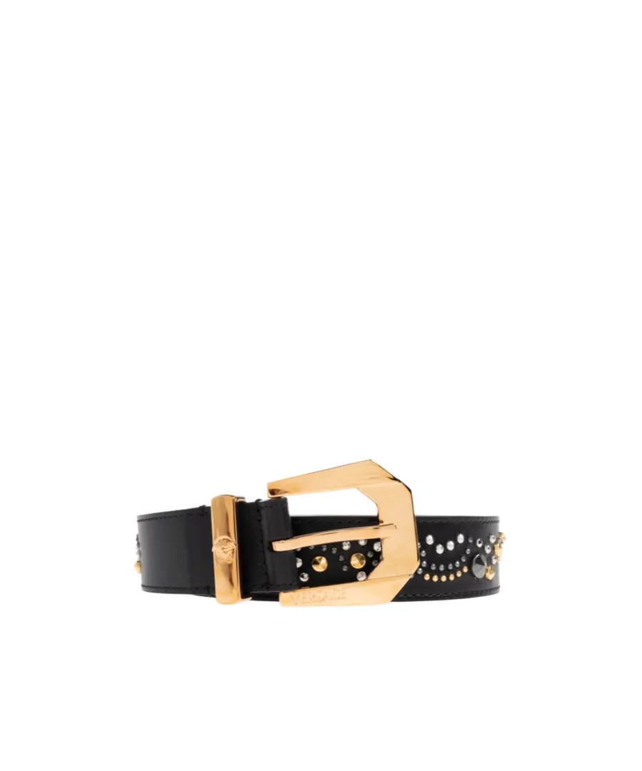 Crystal-Embellished Leather Belt
