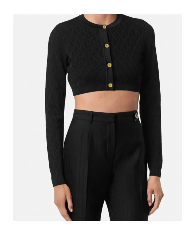 Geometric-Pattern Cropped Cardigan