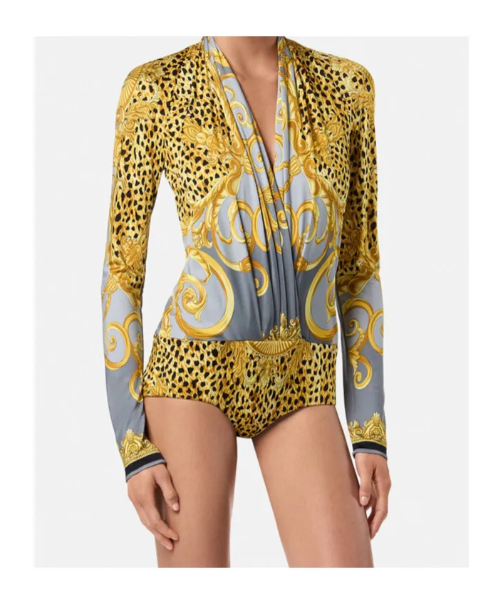 Leopard-Printed Draped Bodysuit